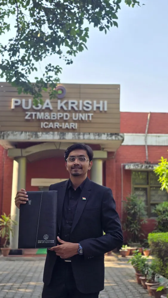 A CropNow team member at the Pusa Krishi ZTM & BPD Unit, ICAR-IARI